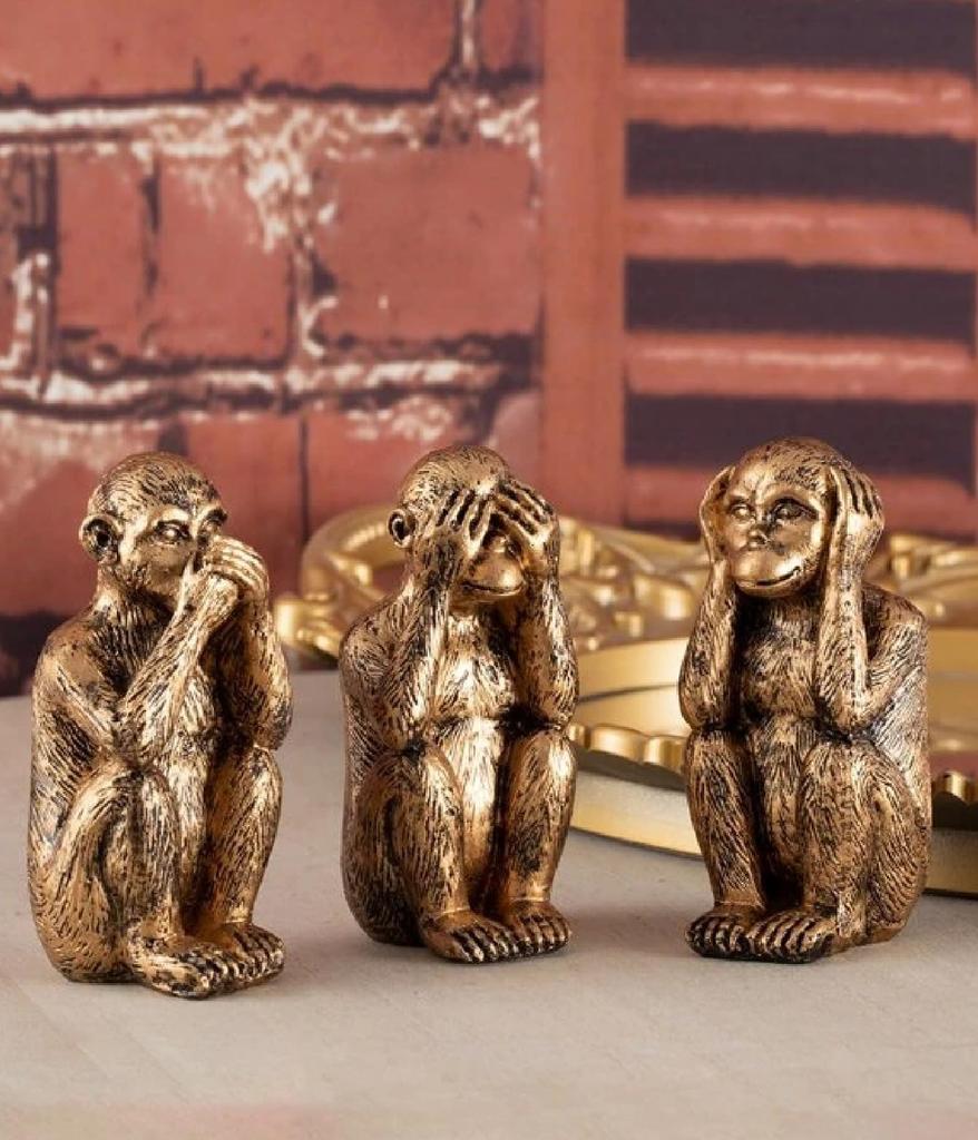 Three See No Hear No Speak No Cute Pose Set of 3 Monkeys Evil, Evil, Evil, Figures, (Gold)