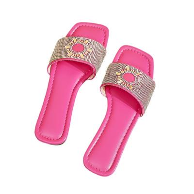 Летняя мода, новые сексуальные повседневные удобные однотонные босоножки со стразами, квадратный носок, тапочки на плоской подошве, Zapatos Mujer2024