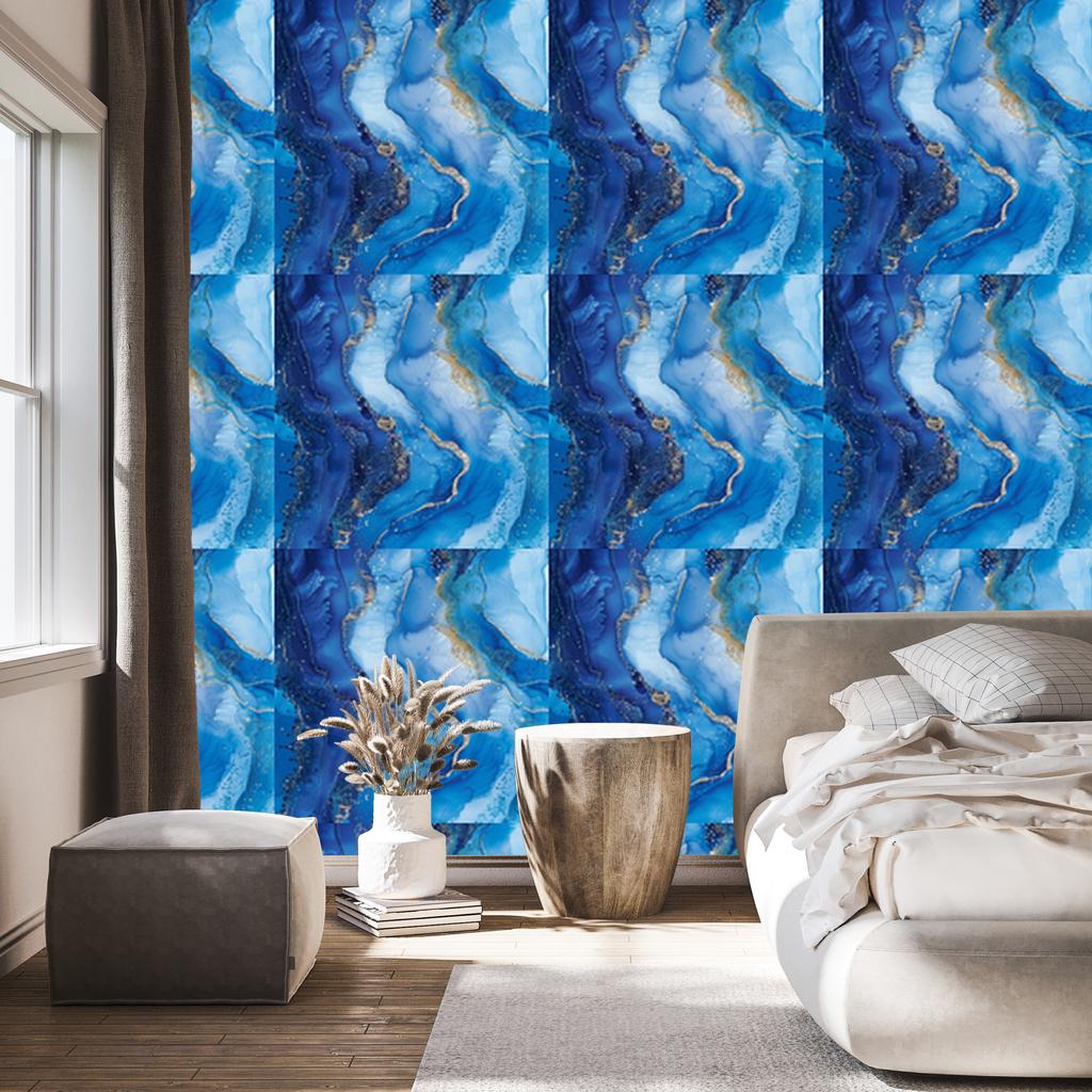 Ink Blue and Azure Wallpaper, Fine Detail for Living Room and Bedroom 50x1000