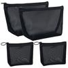Besharppin Mesh Cosmetic Nylon Makeup Pouch for Cosmetics Storage and Small Items for Business Trips and Travel 4-Pack Pouch, (Black)