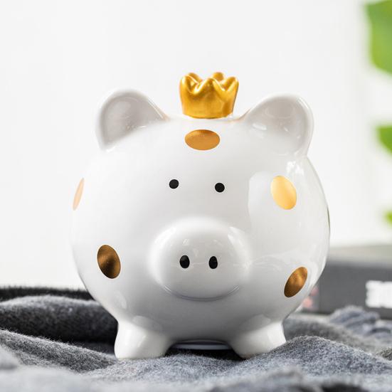 Ceramic Crown Pig Piggy Bank Golden Dot Cartoon Pig Coin Money Bank
