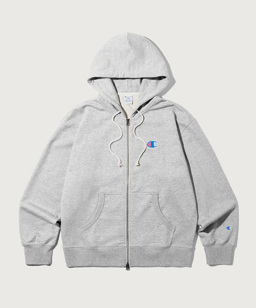 Champion Heritage Logo Loose Fit Zip-Up Hoodie Grey