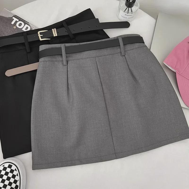 Женская юбка А-силуэта серого цвета с высокой талией, весна 2024 г. — стиль колледжа, облегающий крой, защита от воздействия внешней среды