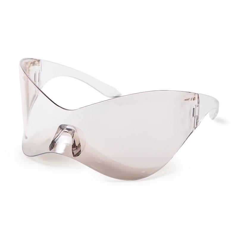 Оверсайз Спортивные Панк Солнцезащитные очки Обтекаемые Женские Солнцезащитные очки Серебристые Цельные Бескаркасные Очки Тренд Оттенки Мужские Солнцезащитные очки