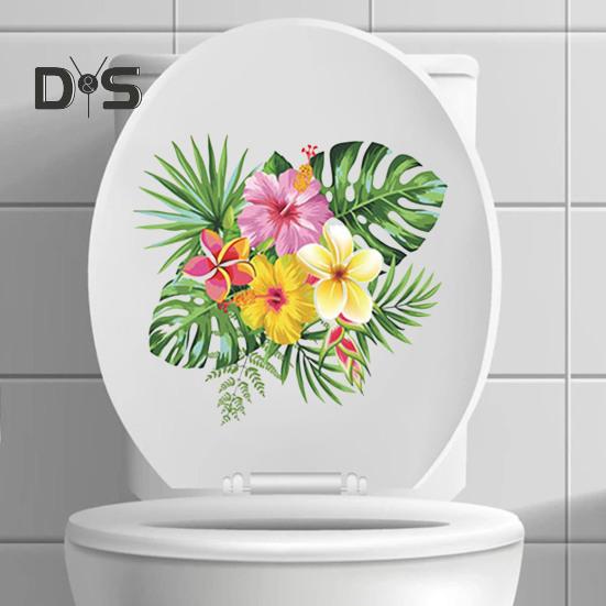 Тропические листья Цветочная наклейка на унитаз Съемная самоклеящаяся водонепроницаемая ПВХ Гостиная Ванная комната Настенное искусство Цветочная крышка унитаза Украшение Наклейка