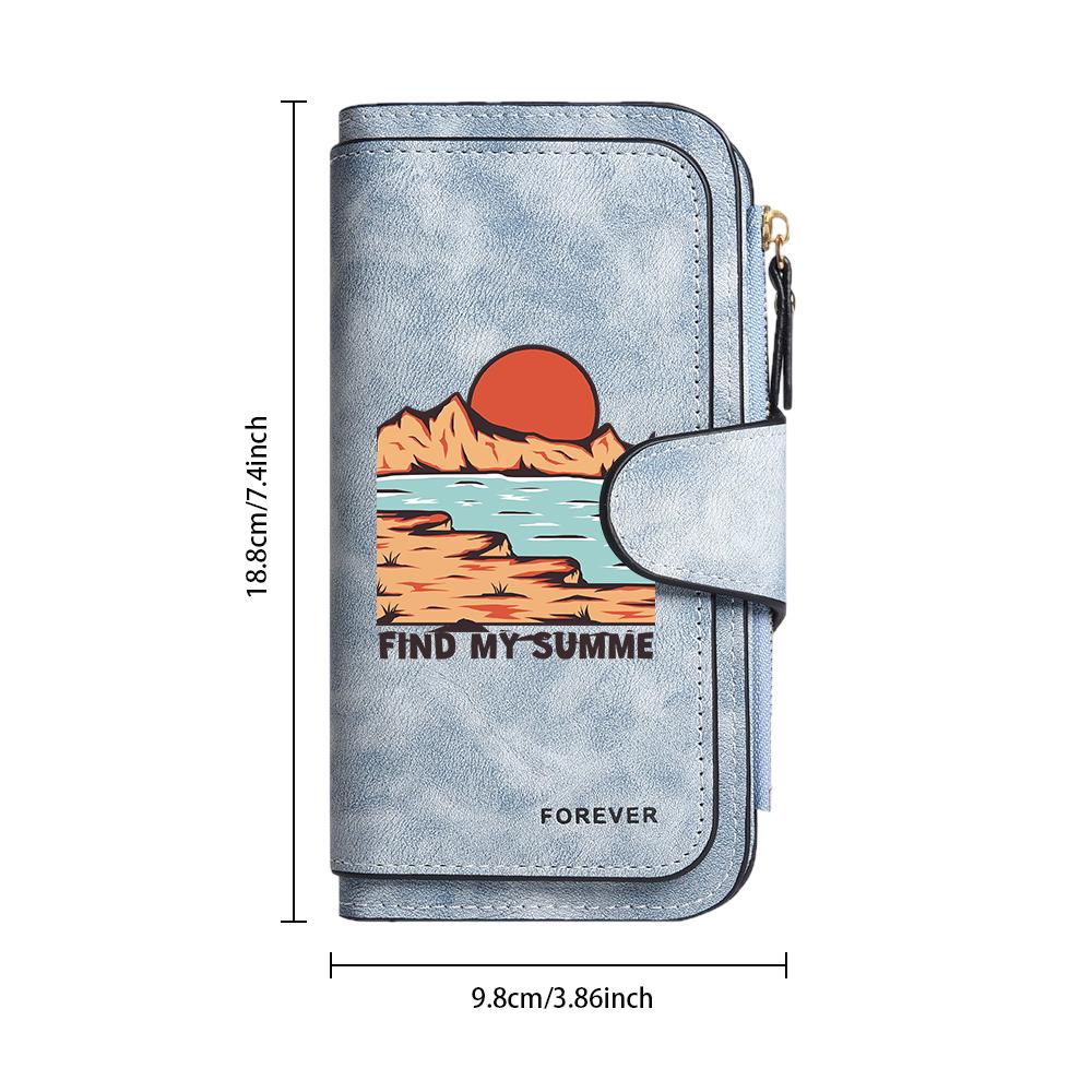 Retro Landscape Printed Long Wallet Casual Multi Card Slim Purse for Women
