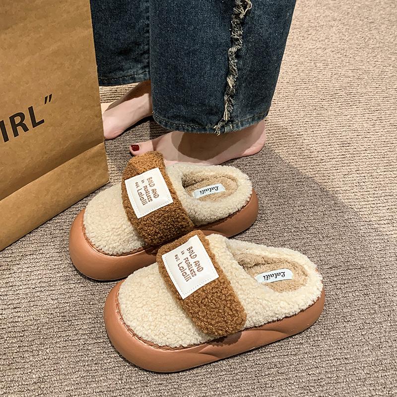 Мода 2024 Новые осенне-зимние женские повседневные и удобные однотонные плюшевые хлопковые тапочки
