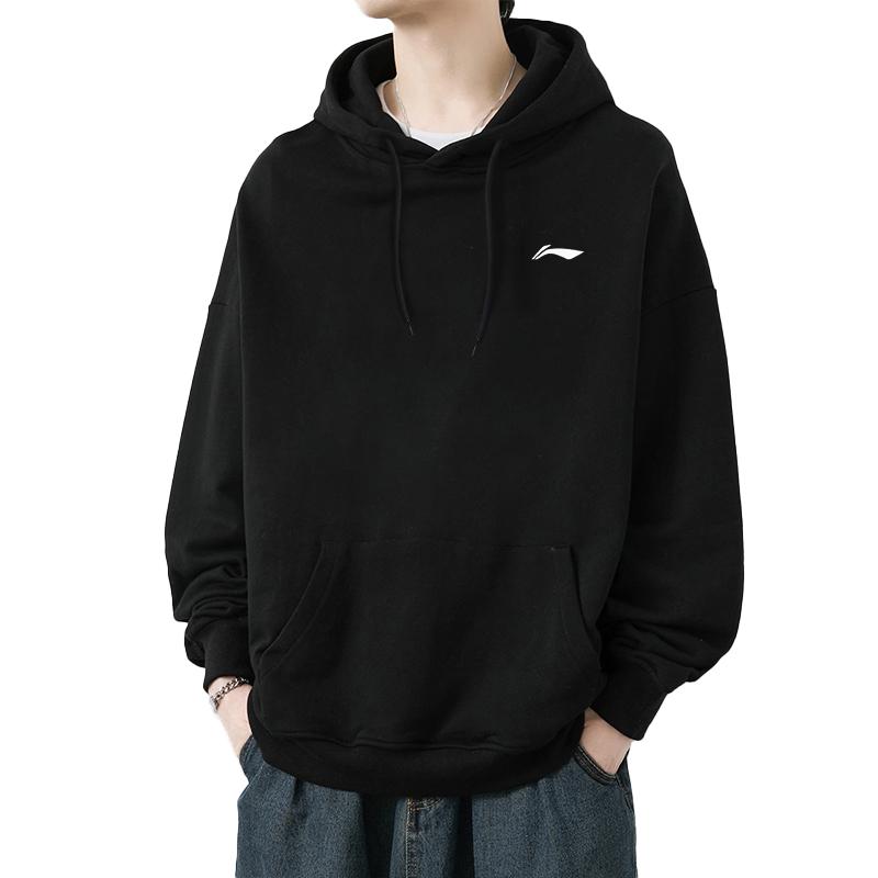 Li Ning Logo Printed Pullover Hoodie Fleece Jogger Sweatpants Set Men Activewear YWDT409-1+AKLSC99-1