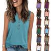 Women's Casual Fashion Summer Solid Color Tank Top V-neck Sleeveless Button Top