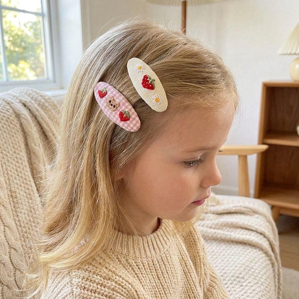 Cute Floral Embroidered Hairpin Set Oval Baby Hair Clips Elegant Fabric Embroidery Hair Clip  Party