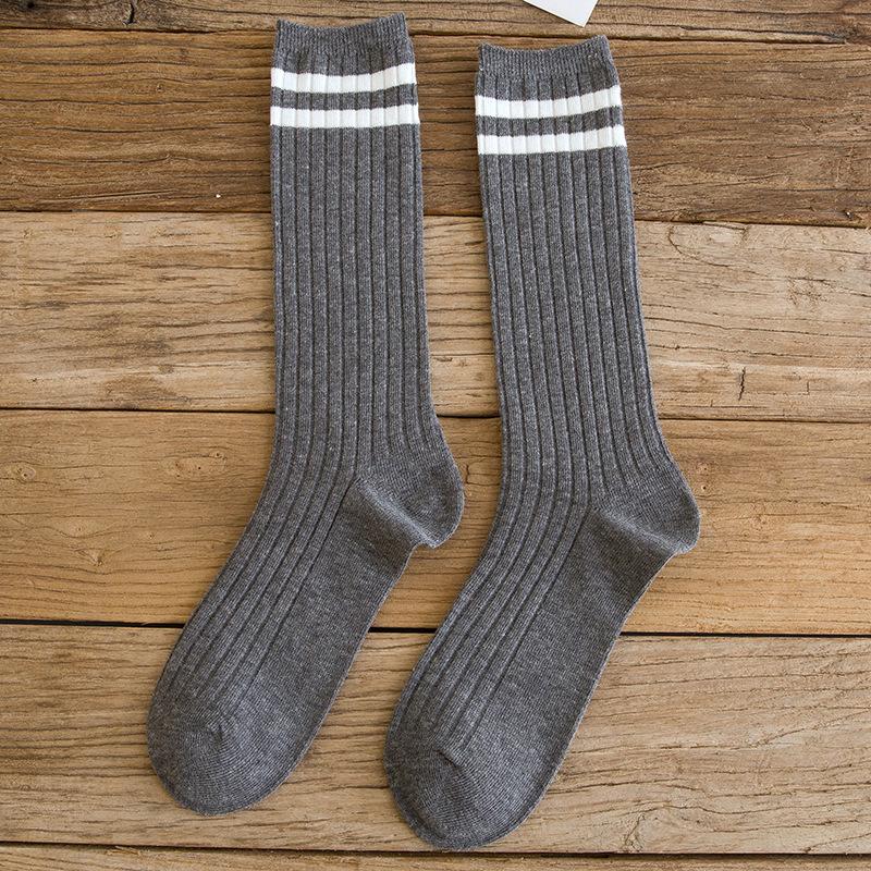 College Style Striped Women Socks Solid Black White Long Sock for Women Japanese Cute Vintage Stockings
