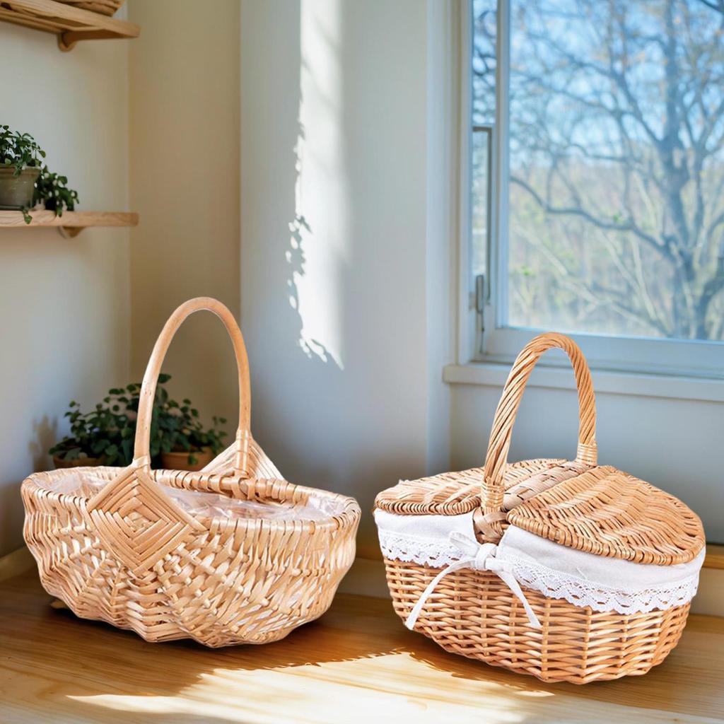 Винтажная плетеная корзина для пикника из ротанга, ручная корзина для хранения с ручкой, аксессуары для барбекю, плетеная корзина для цветов