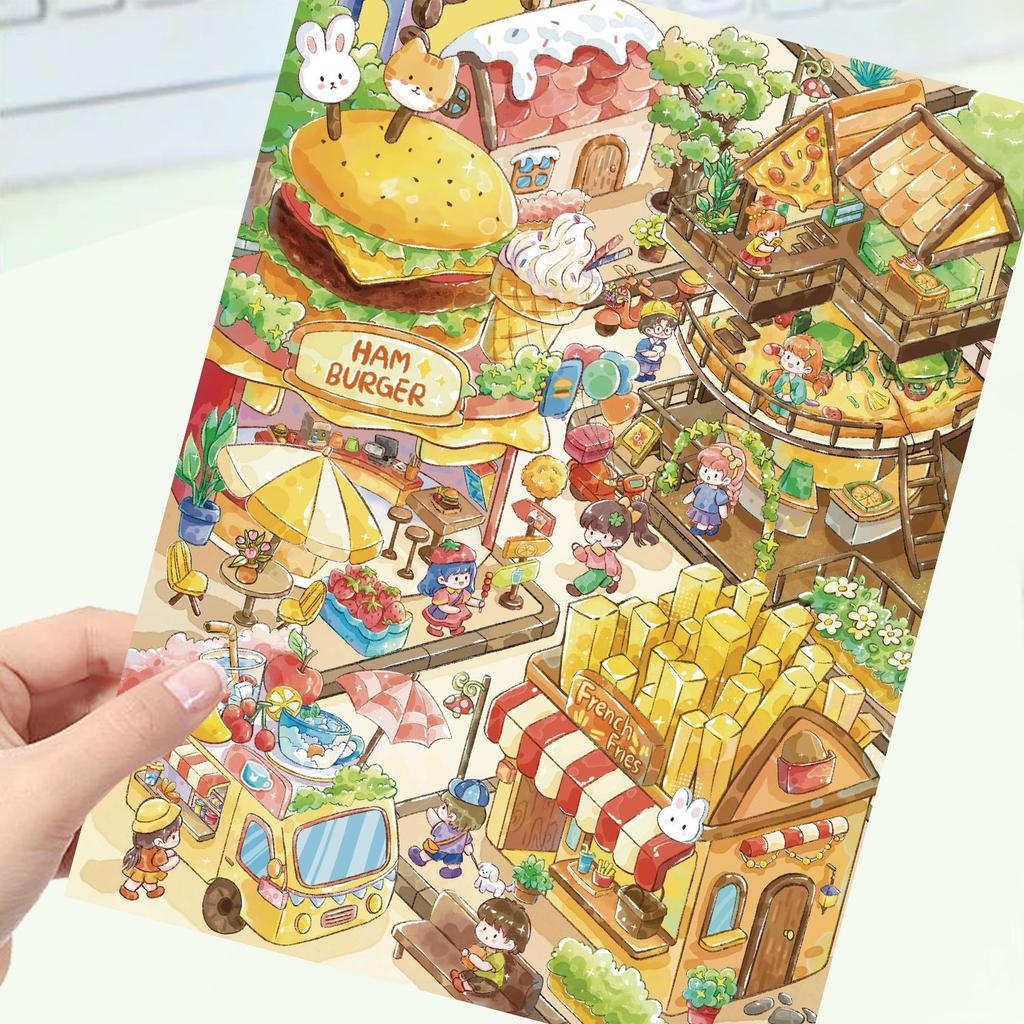 Cartoon Landscape Stickers Multiple Miniature World 3D Hut Unzip DIY Scene Manual Post
