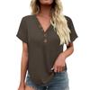 Women's Fashionable Casual Short Sleeved Solid Color V-neck Button Top