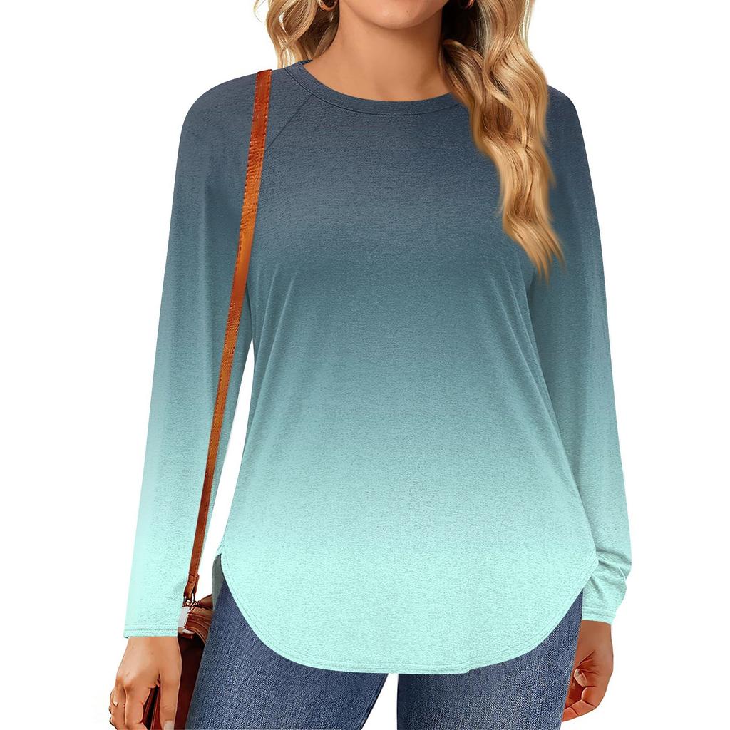 Womens Plus Size Tops Long Sleeve Shirts Round Neck Flowy Tunic Casual Loose Blouse L-5X