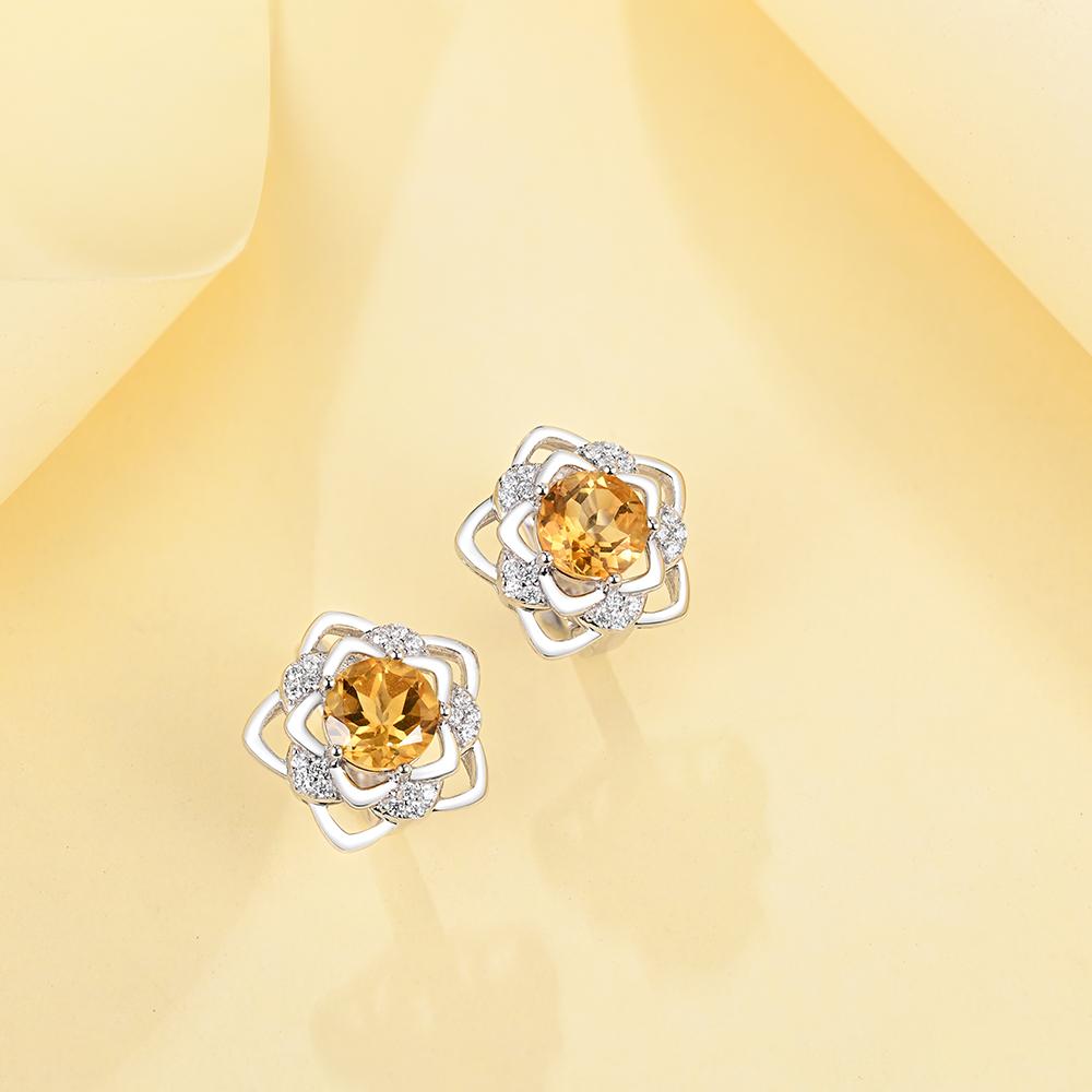 Gorgeous Elegant Flower Design Natural Citrine Ring Earring Set S925 Silver Women and Girls Fine Jewelry Birthday & Party Gift