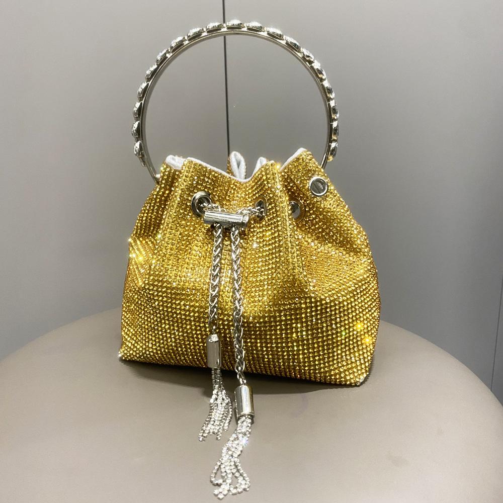 Женская сумка, сумка-ведро Hot Diamond, сумка с круглой ручкой, косая цепочка на одно плечо, маленькая сумка, инкрустированная бриллиантами.