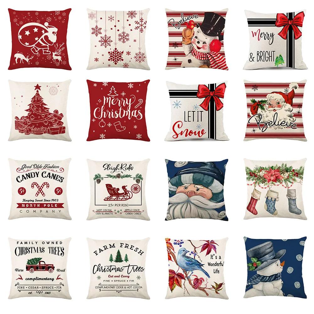 Christmas Cushion Cover Linen Pillow Covers Holiday Decoration Home Decor Salon Sofa Pillow Case Throw/Couch