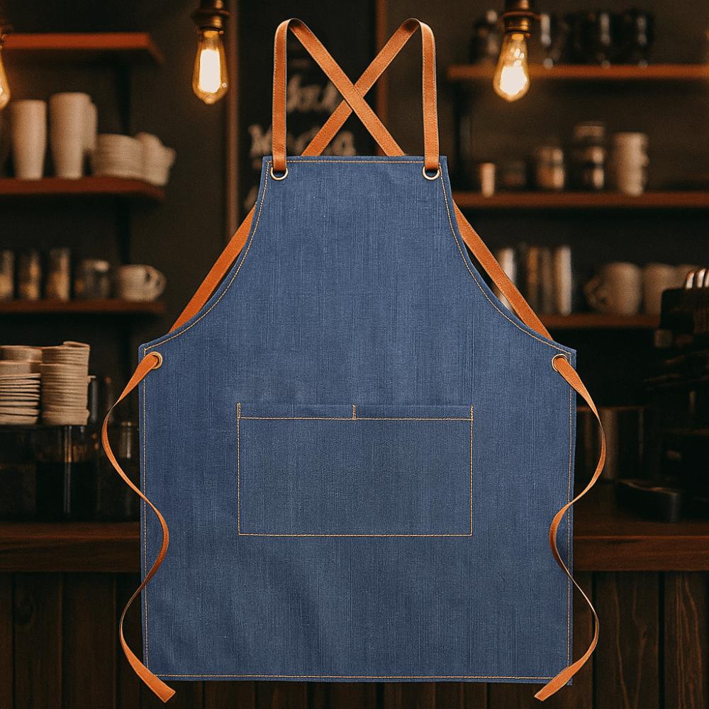 Dirt-resistant Kitchen Chef Apron with Pocket Painting Apron Durable Cross Back Denim Apron  Cafe
