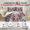 Christmas Snowman Duvet Cover Set with Pink Hats - 3pcs Polyester Bedding Set (1*Duvet Cover + 2*Pillowcases), Soft Comfortable