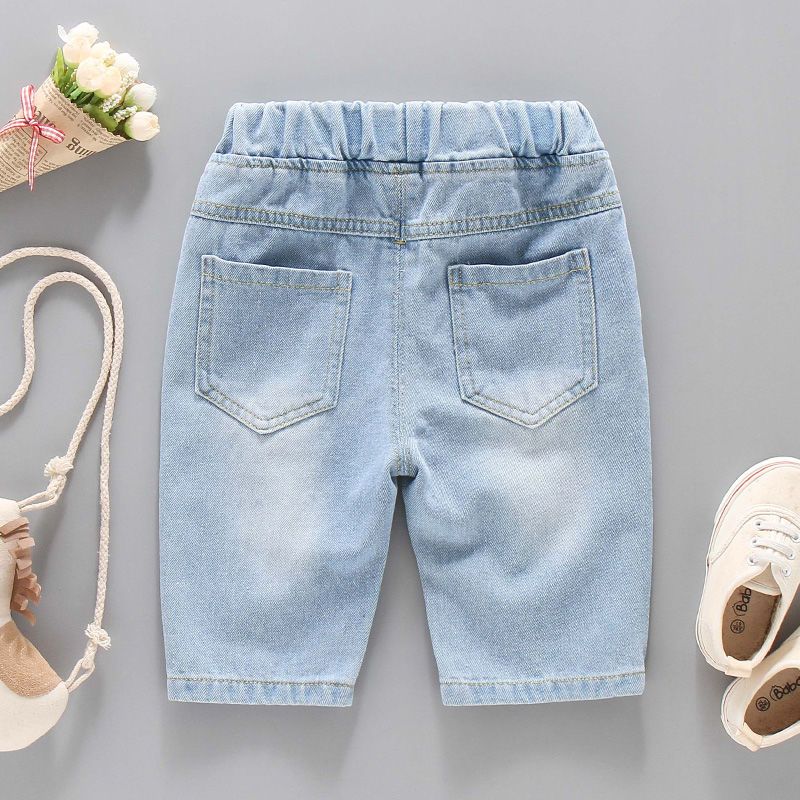 Детские летние шорты для верхней одежды джинсы для мужской моды рваные брюки средней длины новые детские брюки