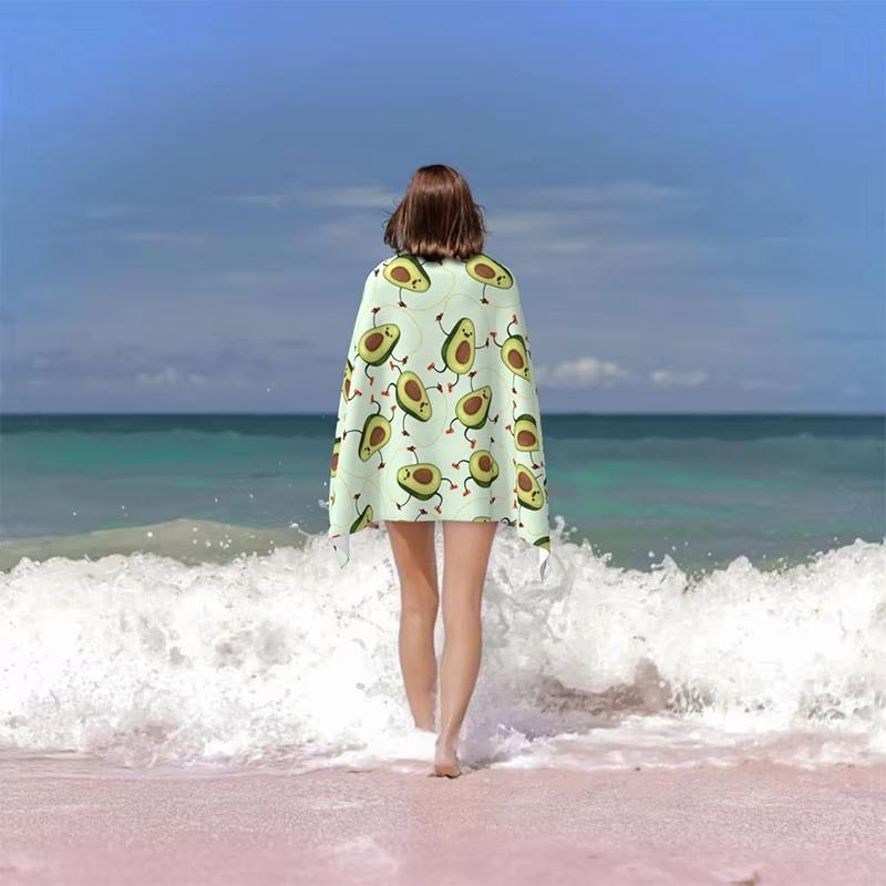Cute Avocado Pattern Beach Towel, Sun Protection Windproof Soft Quick Dry Microfiber Blanket for Pool Camping Travel Swim