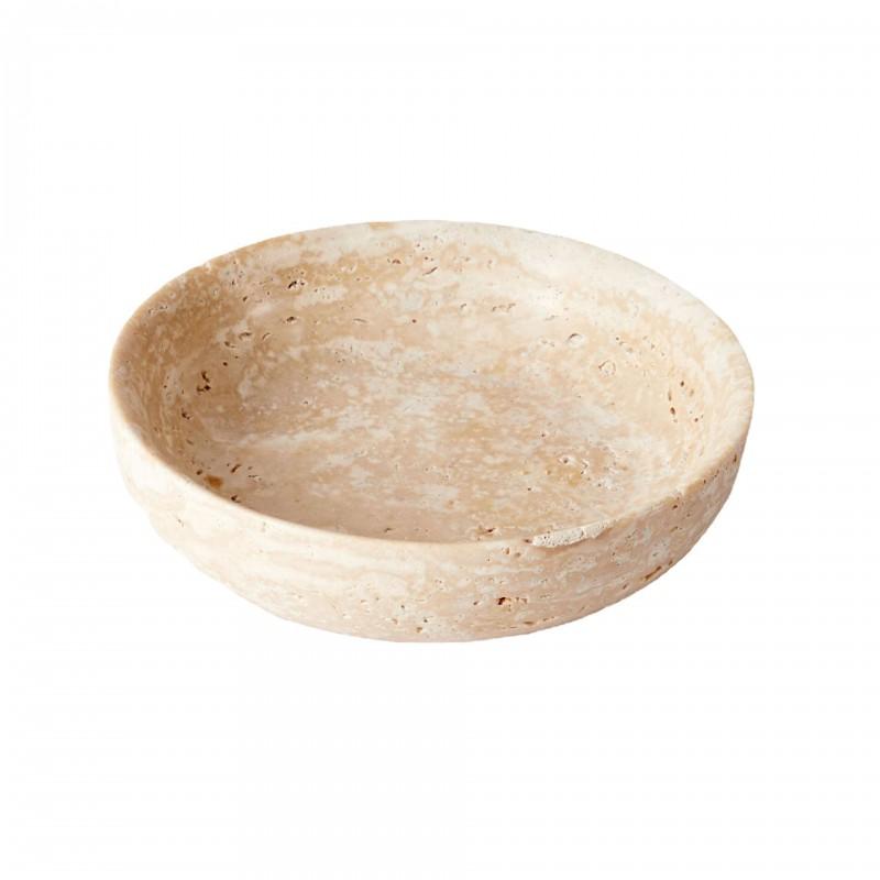European Style Beige Travertine Stone Serving Tray Round Decorative Fruit Dish Storage Plate Kitchen Dining Table