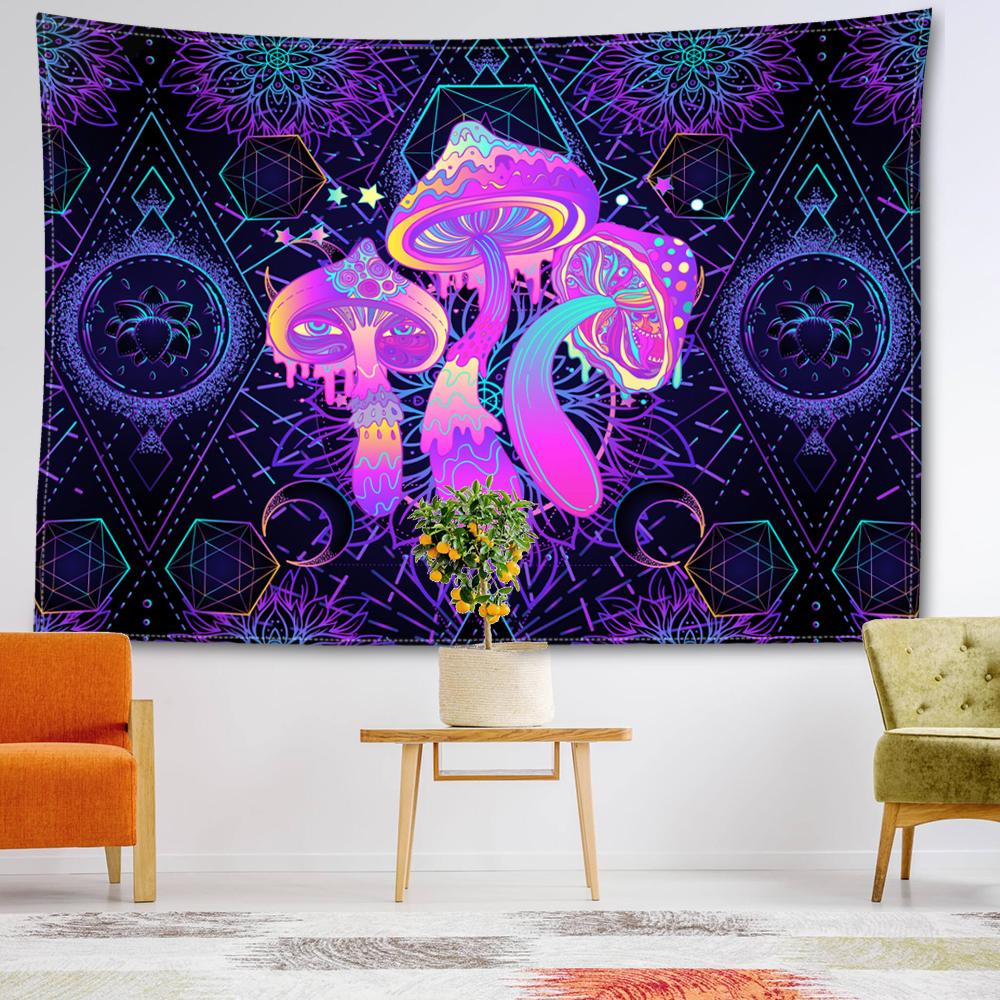 Фиолетовый геометрический грибной гобелен, подвесной абстрактное искусство, хиппи Тапиз, колдовство, таинственный домашний декор для гостиной