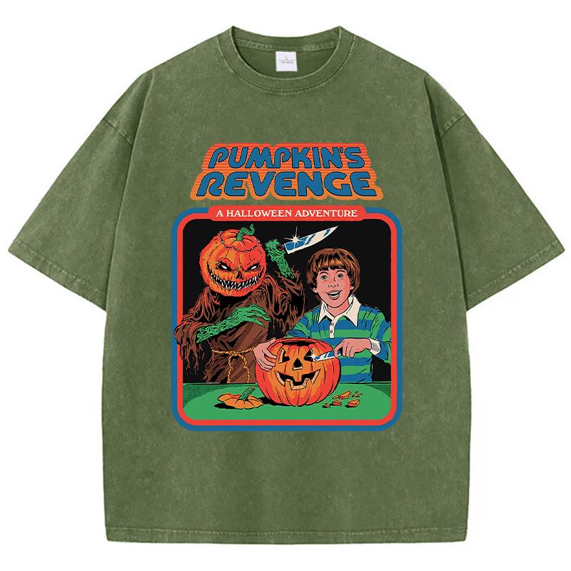 Pumpkin Revenge Ccomic Printing Women Wash Clothing Breathable Summer T-Shirt Street Tops O-Neck Short Sleeve