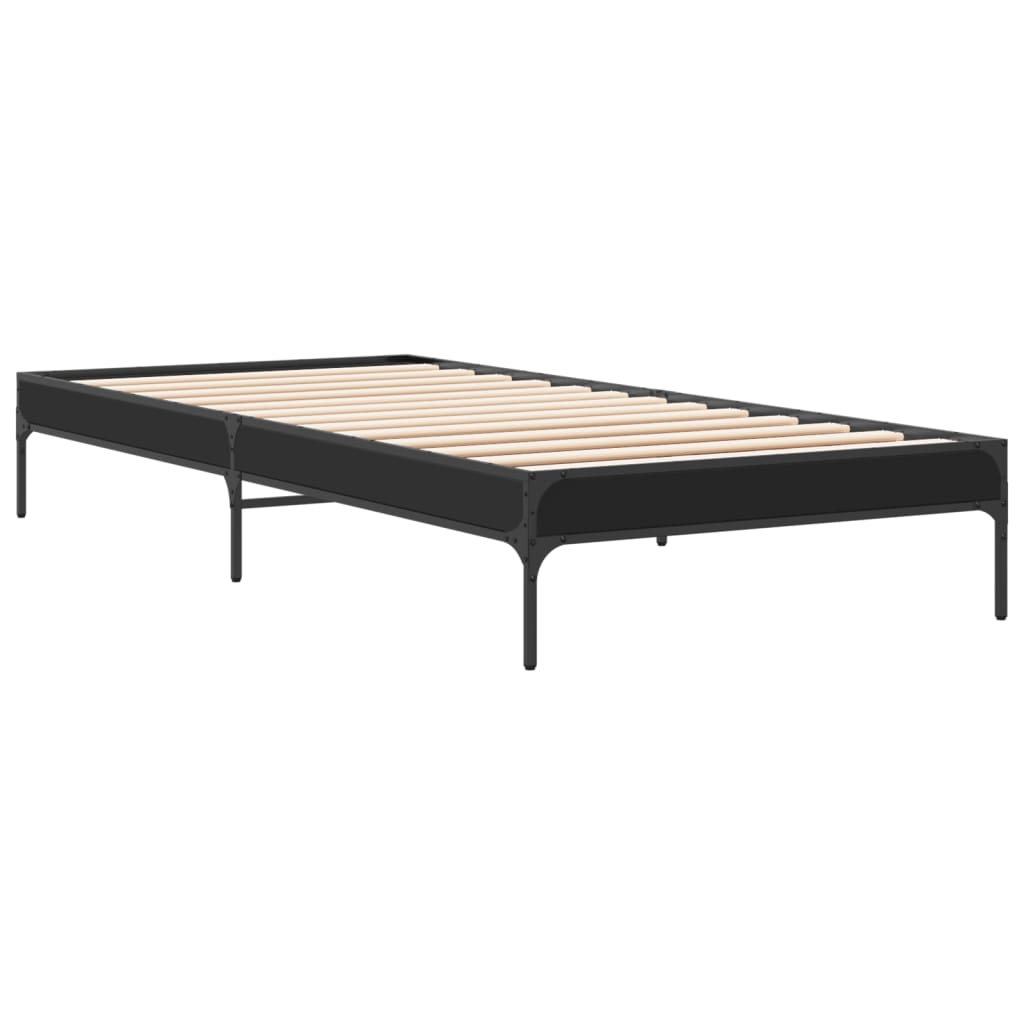 Bed Frame in Black 75 x 190 cm Made of Wood Based Material and Metal