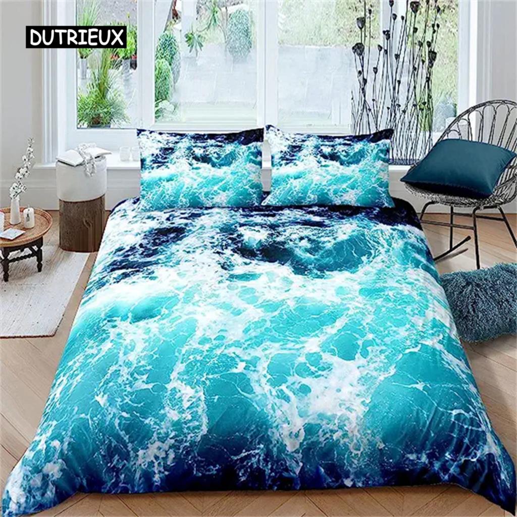 Пододеяльник Blue Ocean с волнами, Постельный комплект, Гавайский тропический морской прибой, Морской пляж, Постельное белье, Чехол для одеяла, Микрофибра для женщин, мужчин