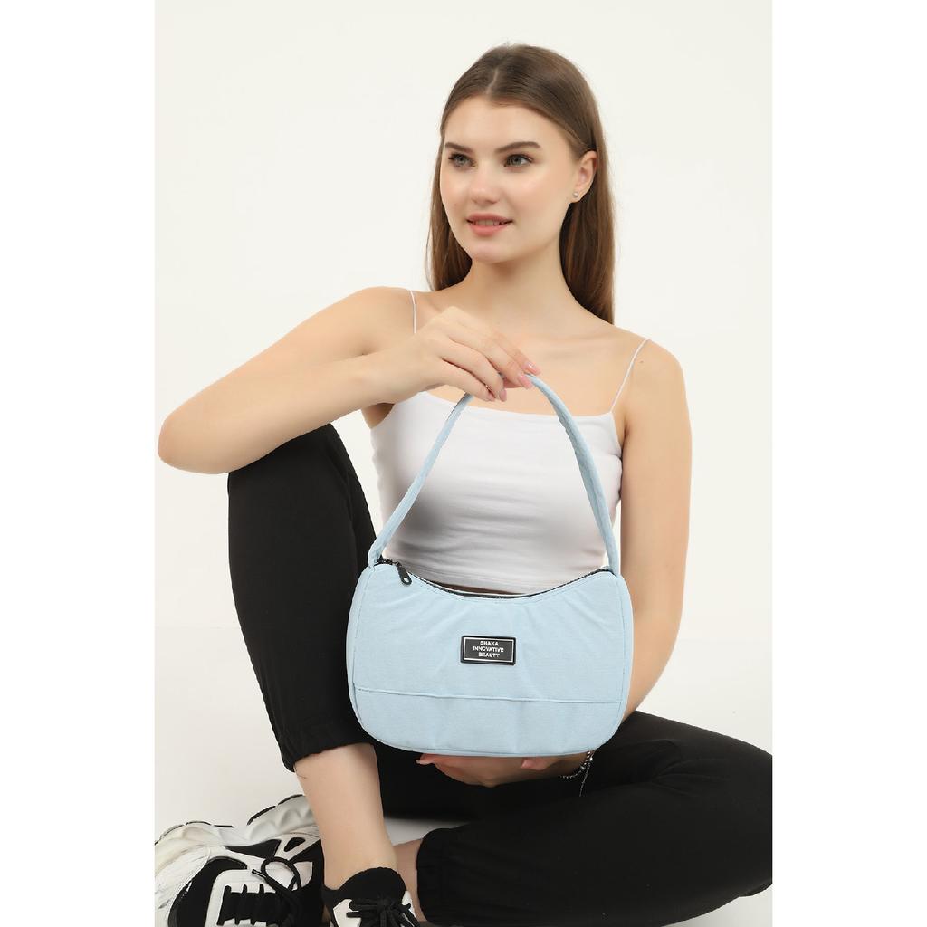 Black U11 Single Zipper Compartment Daily Sports Baguette Canvas Fabric Women's Hand And Shoulder Bag B:16E: 26