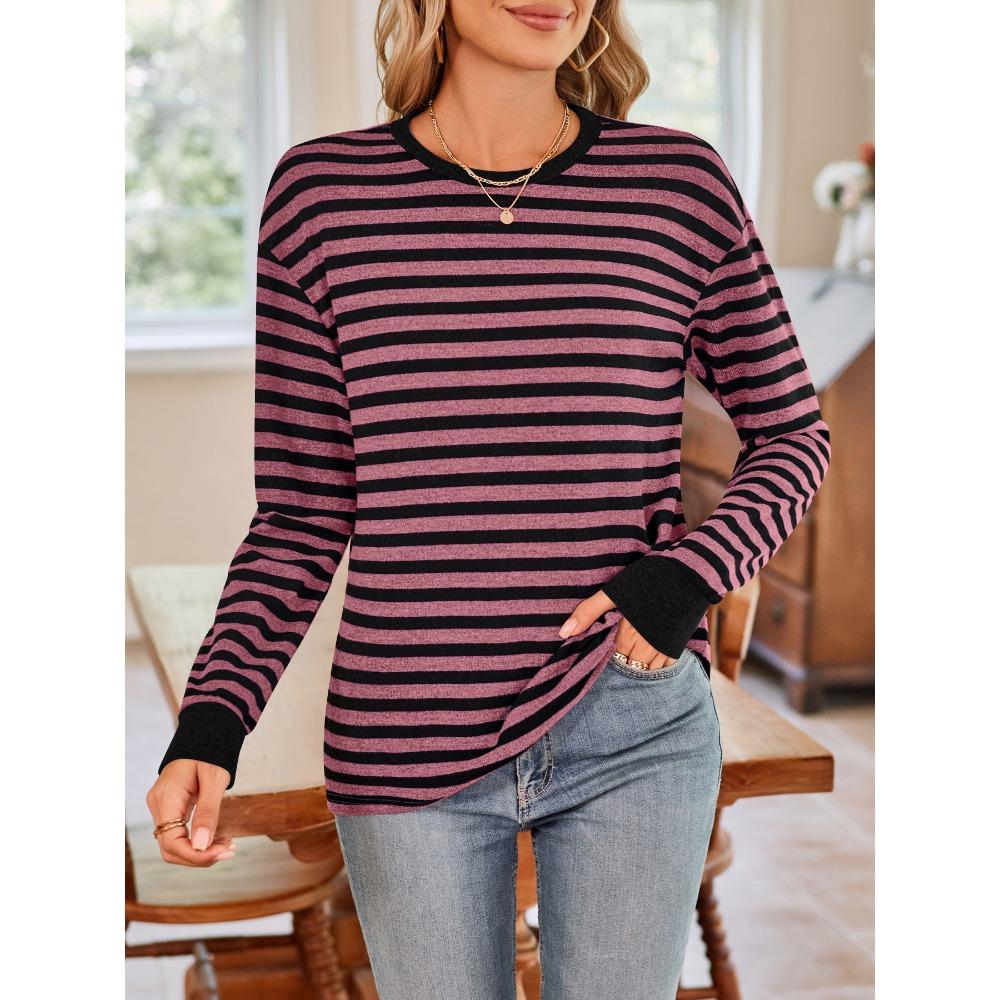 Полосатая цветная рубашка с круглым вырезом и длинным рукавом, свободная женская кашемировая пуловерная майка