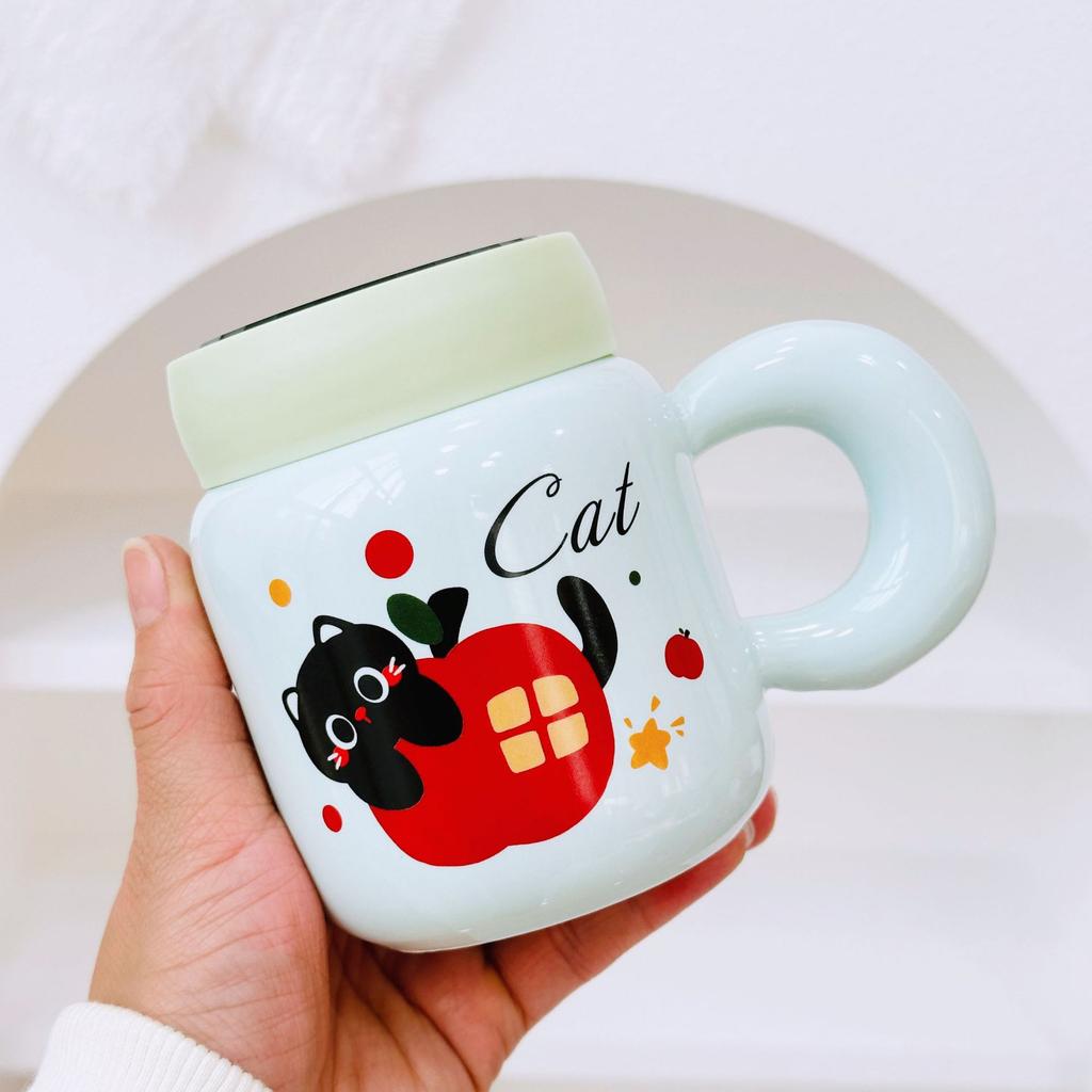 Новый День рождения Непослушный кот Водяная чашка Мультяшная керамическая кружка с крышкой ложкой Мультяшная чашка для питья Подарочный набор Подарочная коробка