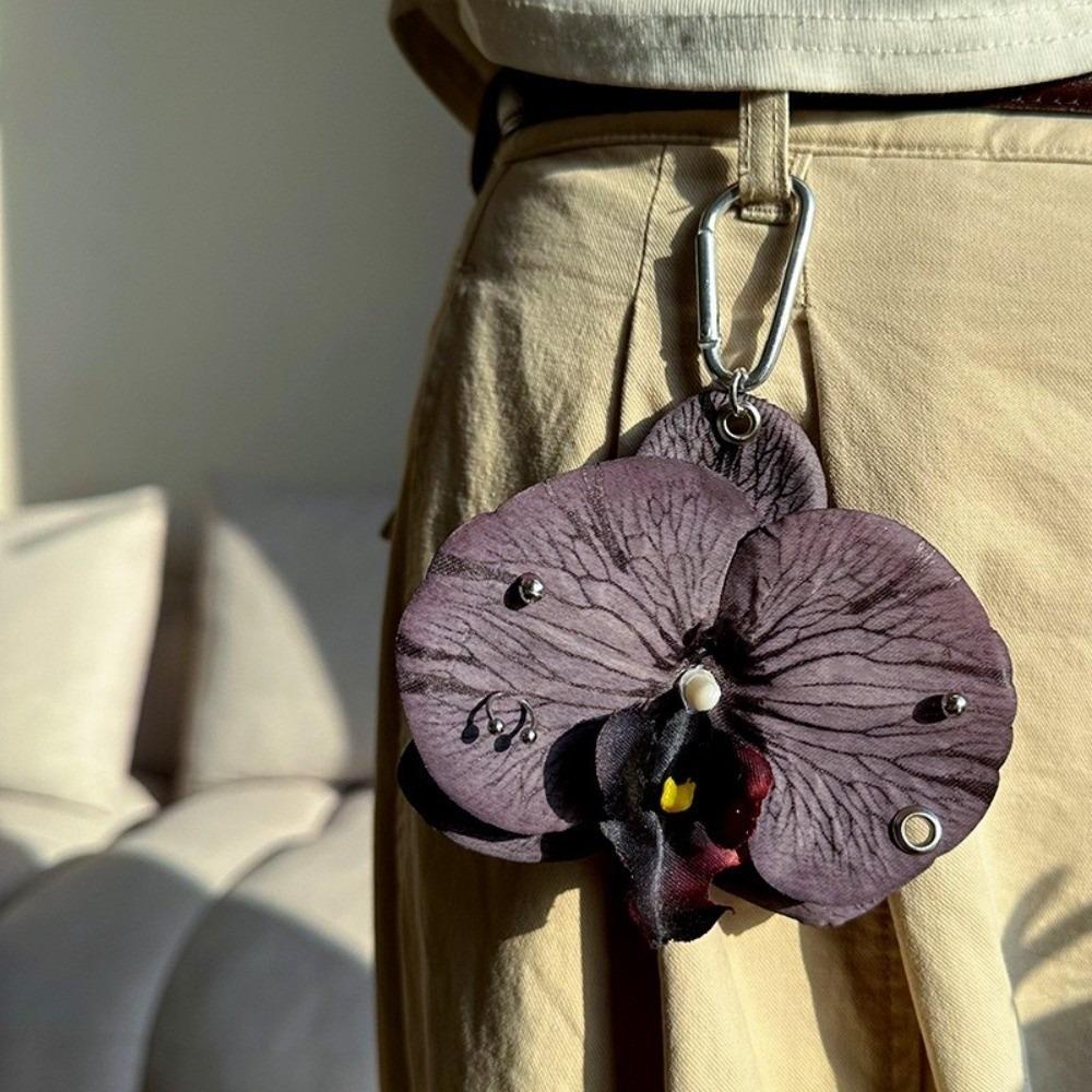 Gifts Simulation Flower Keyring Cloth Simulation Flower Pendant Phalaenopsis Orchid Keychain  Bag