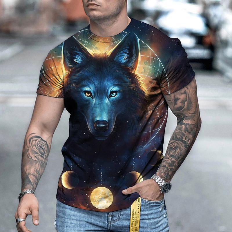 Новая летняя мужская модная футболка с принтом Fierce Wolves, мужская футболка, топ