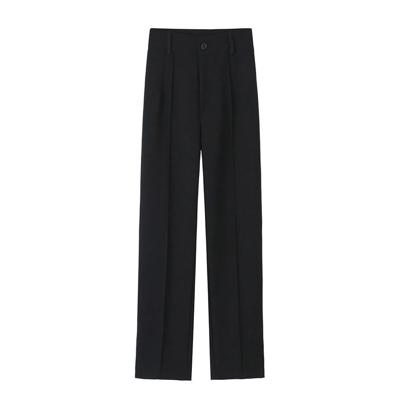 Spring and Summer New Women's Clothing Fashion Wind Elegant Commute Leisure Easiest for Match Pure Color Straight-leg High-Waisted Trousers 2761048