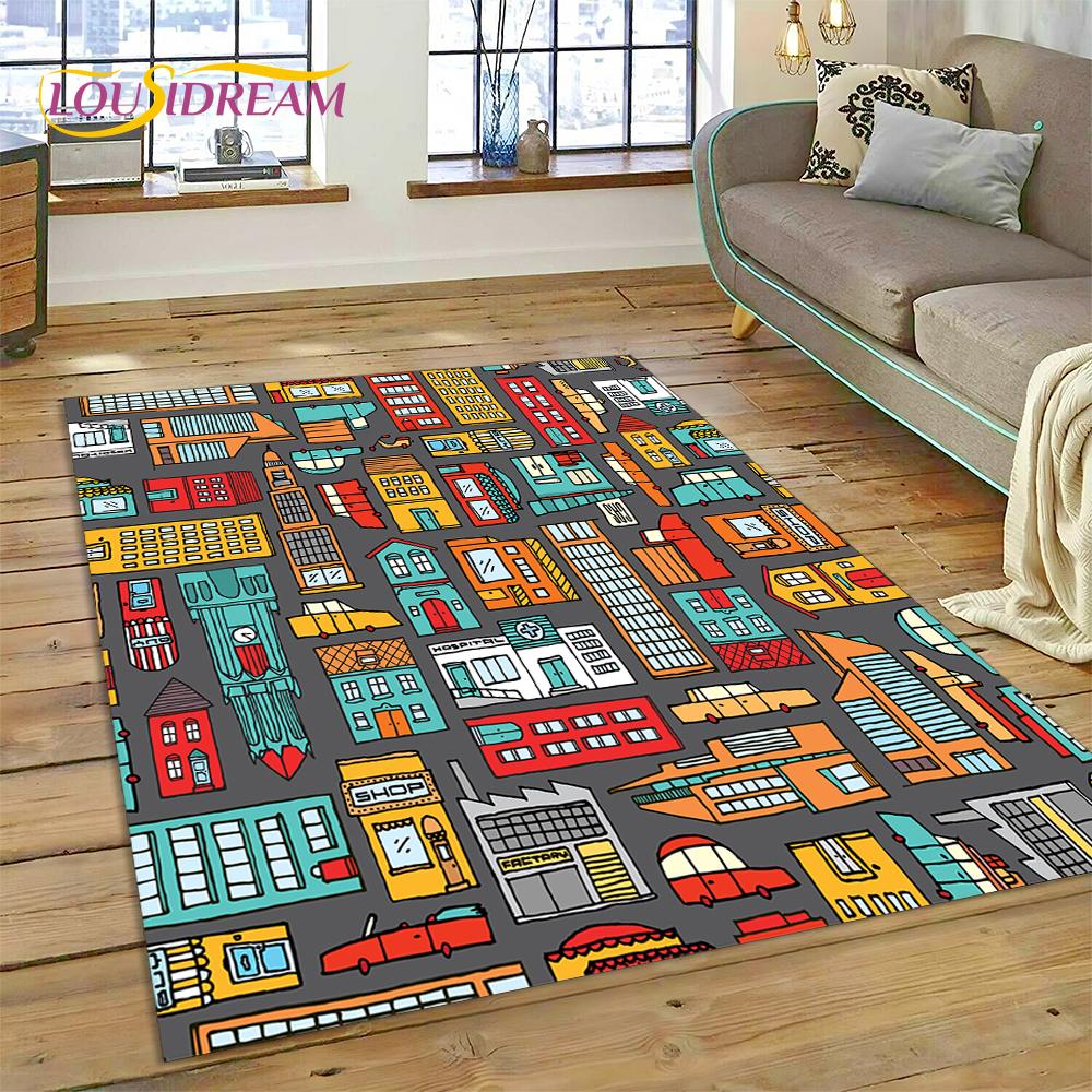 3D City Traffic Road Map Child PlayMat Highway Playroom Area Rug,Carpet Rug for Living Room Bedroom Sofa Doormat, Non-slip Gift