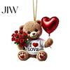 Clear Printed Acrylic Charm Teddy Bear Hanging Ornament, Holding Heart Balloon Red Rose Bouquet Decoration, Small Romantic Keepsake Car