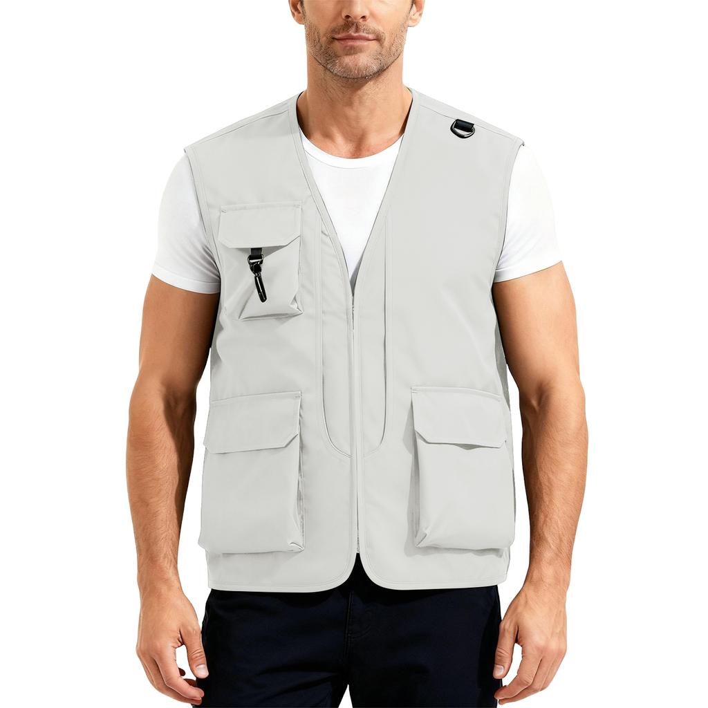 Men’s Outdoor Fishing Vest, Lightweight Sleeveless Utility Cargo Jacket For Hiking Hunting