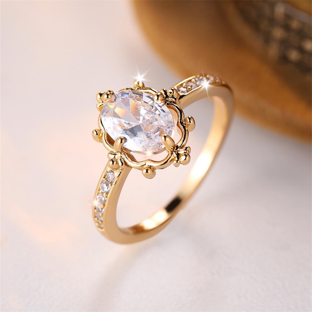 Шампанское Циркон Яйцевидный Камень Кольцо Роскошный Хрусталь Овальные Помолвочные Кольца Для Женщин Винтаж Золотой Цвет Свадебные Украшения