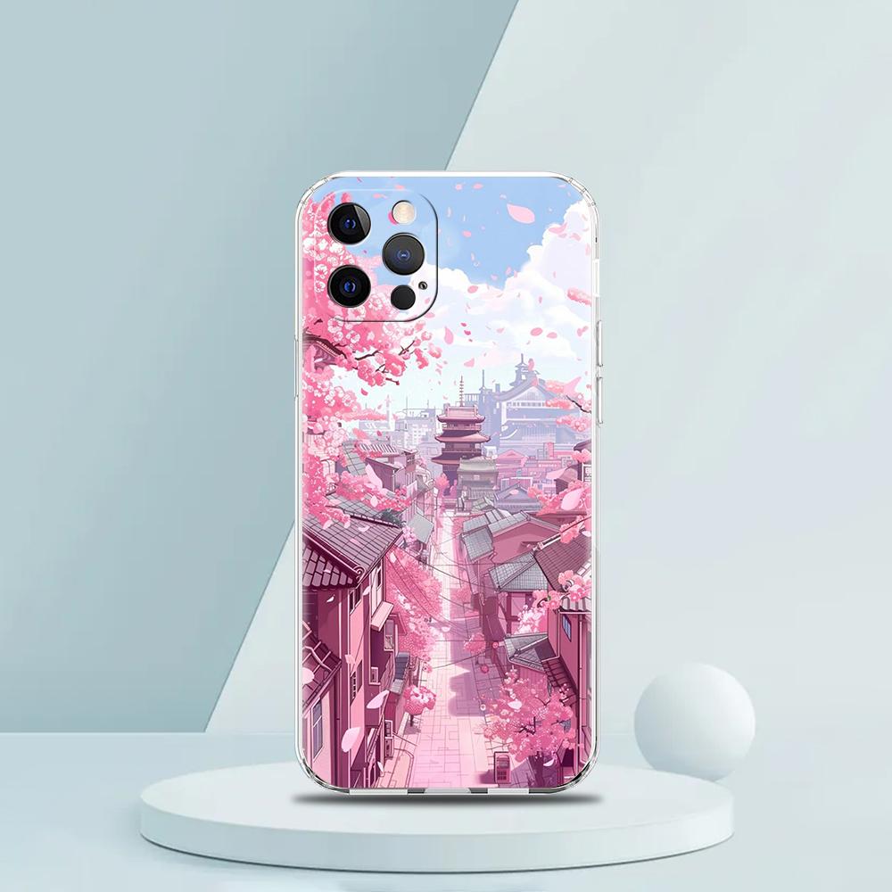 Pink Spring Cherry Blossoms Phone Case for iPhone 16 15 14 13 12 Pro Max 11 Pro Max 7 8 Plus XS XR Max Transparent Soft Shell