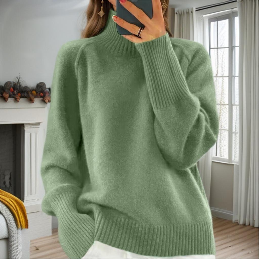 Женский модный свитер с высоким воротом, однотонный трикотажный свитер, повседневный свитер
