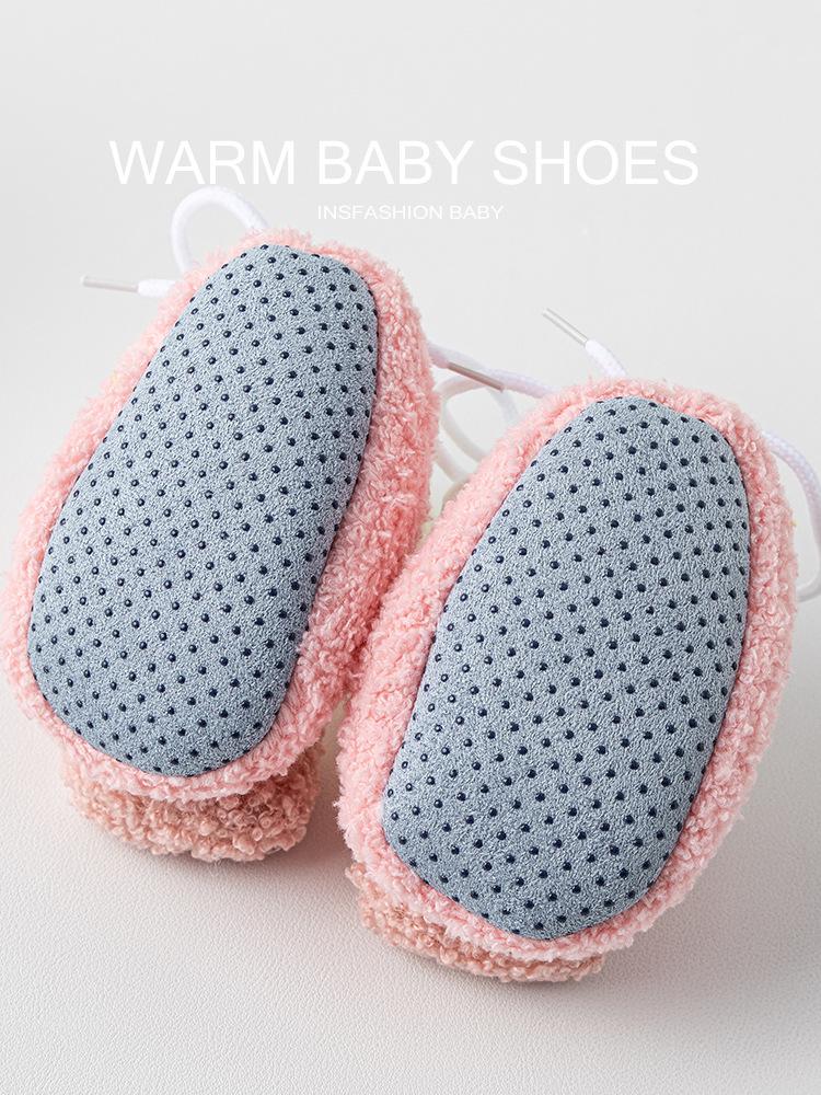 Warm Lambswool Fleece Baby Prewalker Shoes - Non-Slip, Thickened for Autumn/Winter