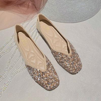 Модные туфли-балетки с бриллиантами для женщин Весна и Лето Большие размеры Квадратный носок Женская обувь Большие размеры 42 43 Zapatillas Mujer