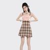 Women's Summer Retro Sweet Strap Plaid Dress Korean Style Y2k Mini Party Dresses