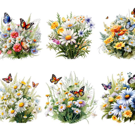 2 листа/комплект Цветы Бабочки Наклейка на стену Самоклеящаяся Водонепроницаемая ПВХ Съемная Гостиная