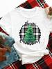 (Азиатский размер) счастливого Рождества нового года женский топ с круглым вырезом футболка одежда клетчатый буквенный стиль принт с коротким рукавом футболки мода праздник графическая футболка