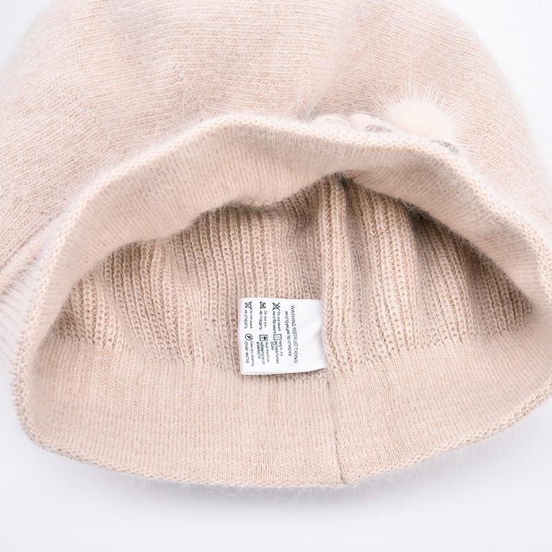 SOMALER Cashmere Winter Beret Hats for Women Knitted Middle-aged Lady Caps Bowknot Decoration On Side