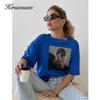 Hirsionsan Harajuku Print T Shirt Women 2023 Summer Casual Loose Short Sleeve Tees Female Oversized 100% Cotton Streetwear Top